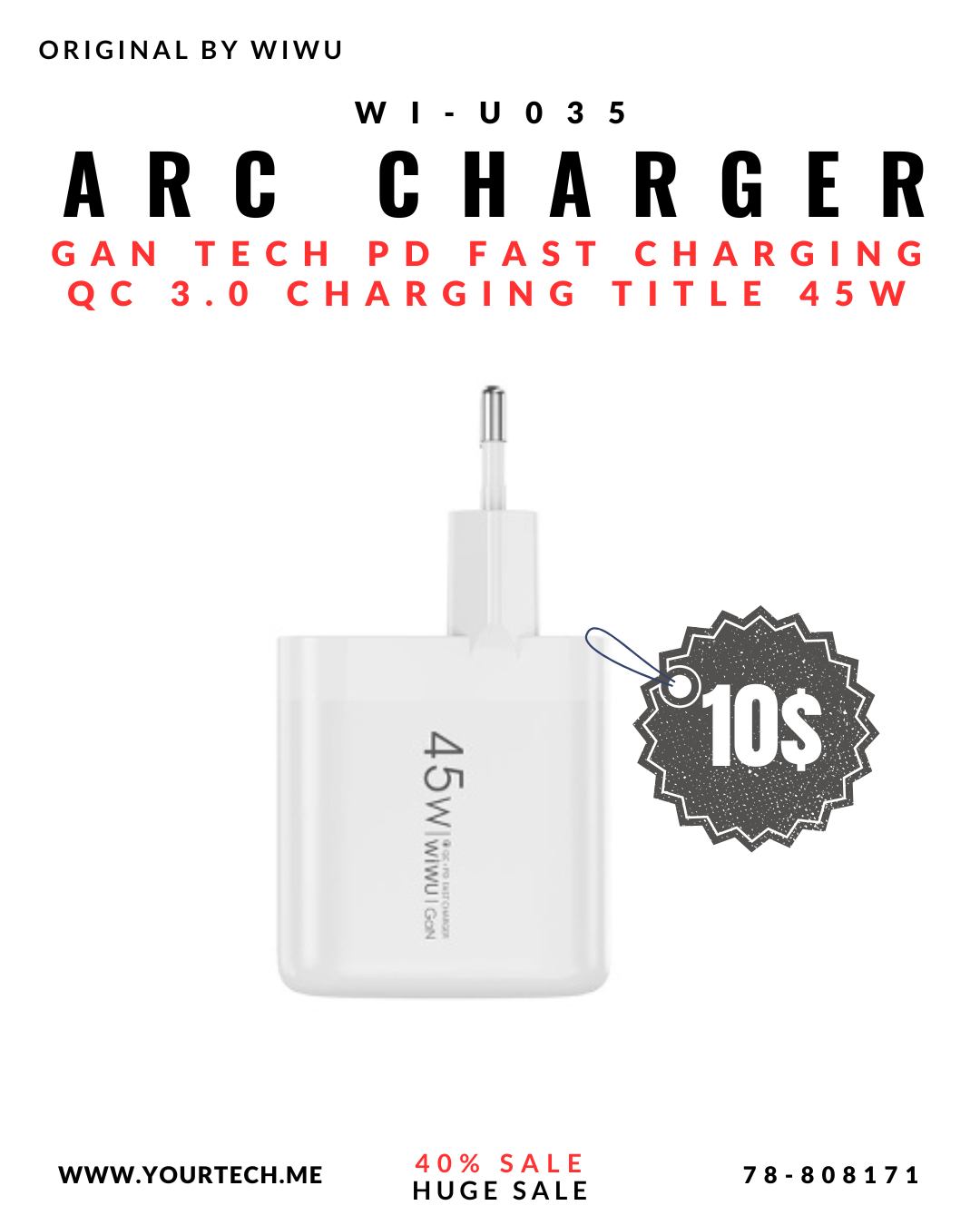 Wiwu Wi-U035 Gan Tech PD Fast Charging QC 3.0 charging title 45W